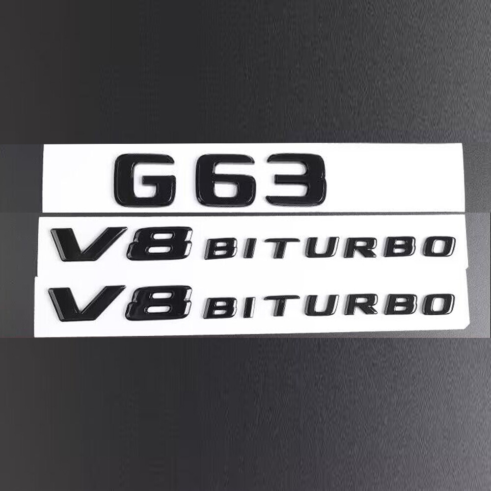 V8 BITURBO Fender Side Emblem Gloss Black Badge For Mercedes W463 W464 G63