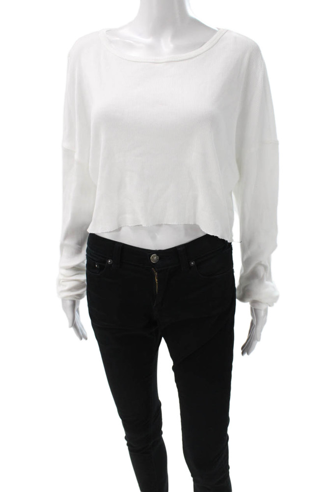 Eterne Womens Cropped Cotton Long Sleeve T Shirt White Round Neck Size SFree Shipping in US $100+ Orders | $6.95 Orders Below