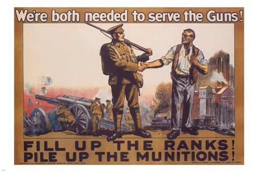 WE'RE BOTH NEEDED to serve the guns VINTAGE poster UK 1915 20x30 MILITARY