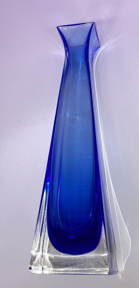 Royal Gallery Cobalt Blue Square Vase 24% Crystal Cased Glass Sommerso Italy 11'