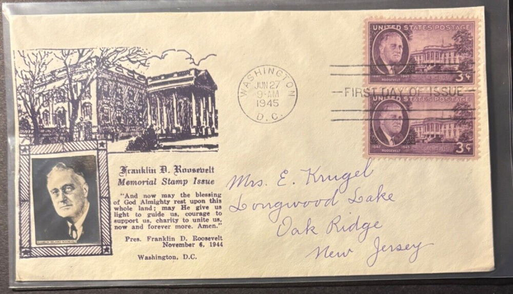 #932 3 cent Roosevelt Memorial FDC with Crosby cachet