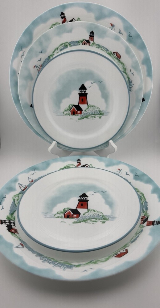 Corelle Outer Banks Lighthouse Pattern Set Of 2 Dinner 1 Luncheon 2 Bread Plates