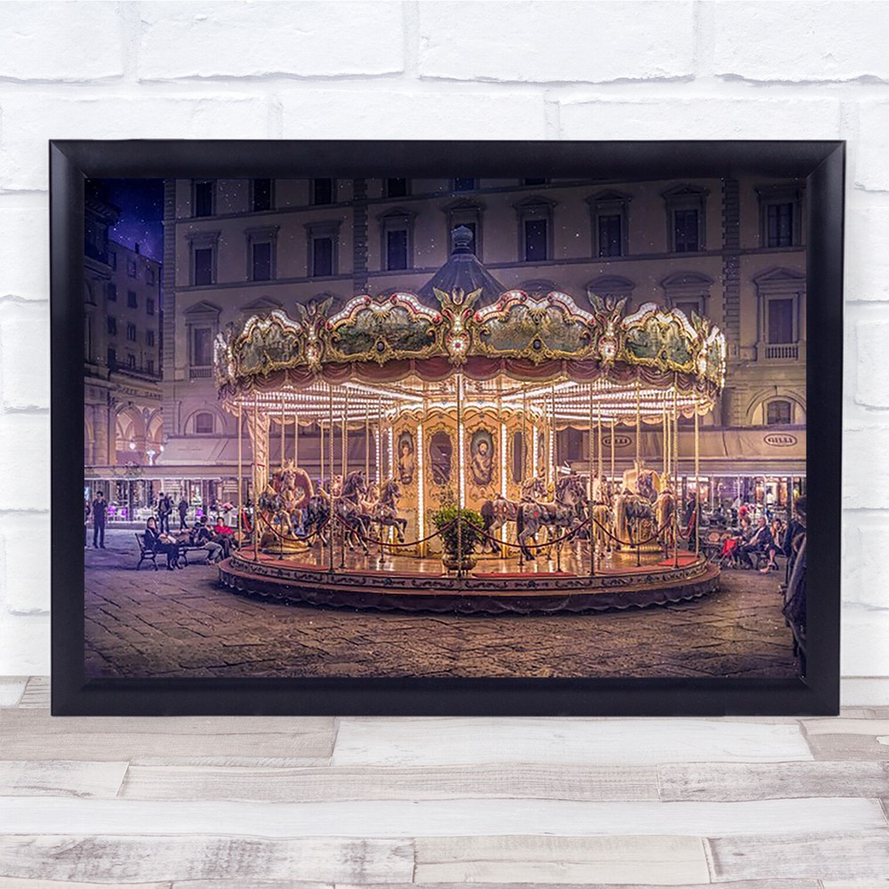 Carousel Childhood Play Playing Funfair Amusement Park Creative Edit Art Print