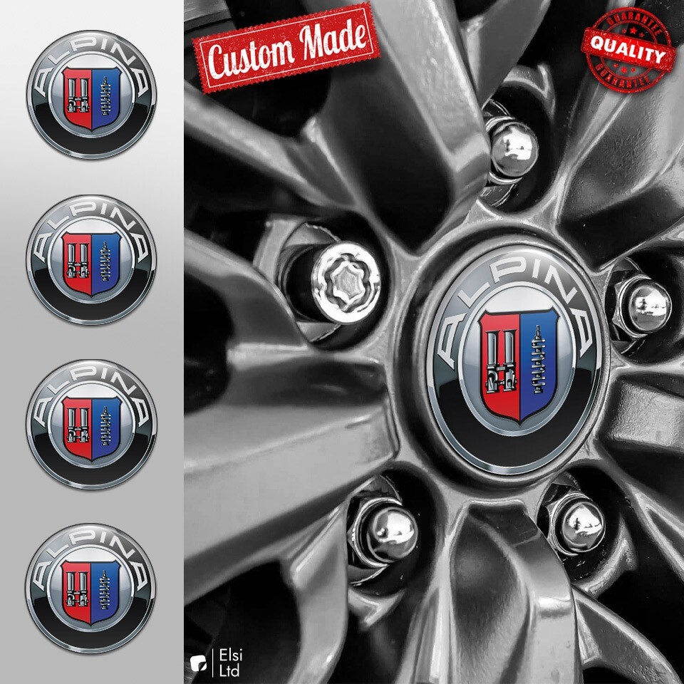 Alpina Decals | 4pcs Set Wheel Cap Stickers | Custom Made Rim Emblems