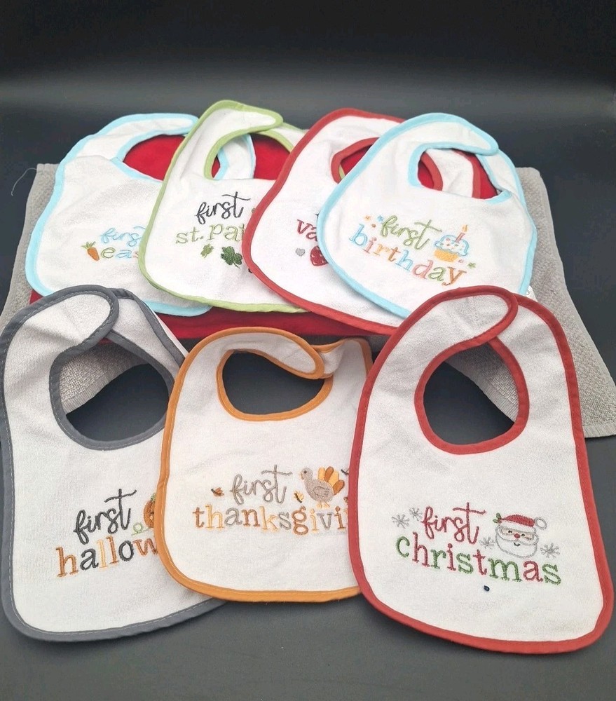 Lot Of 7 Cute Baby Bibs Holidays And Celebration Themed Baby's-Toddlers Mealtime
