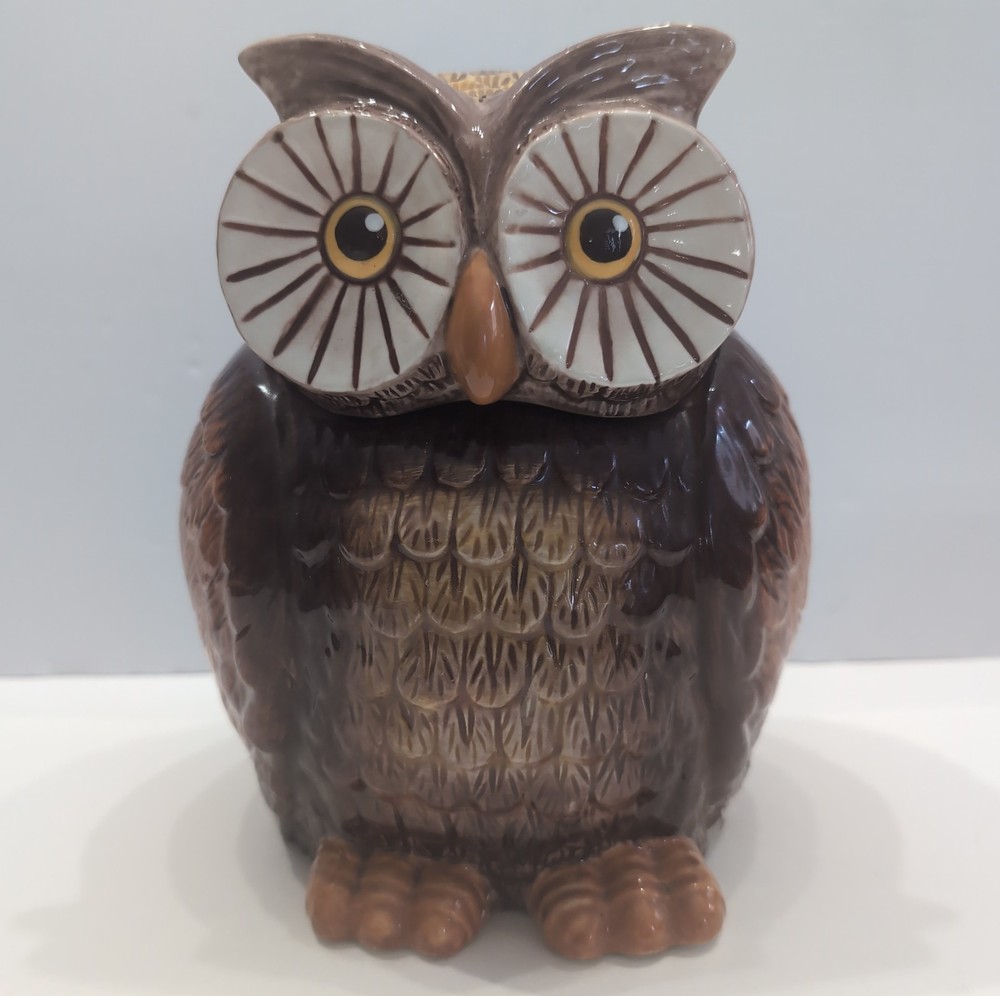 MCM Owl Cookie Jar 60s 70s Double Side Canister 8.5