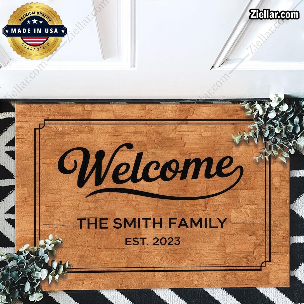 Personalized Rustic Welcome Doormat with Family Name - Custom Entry Rug