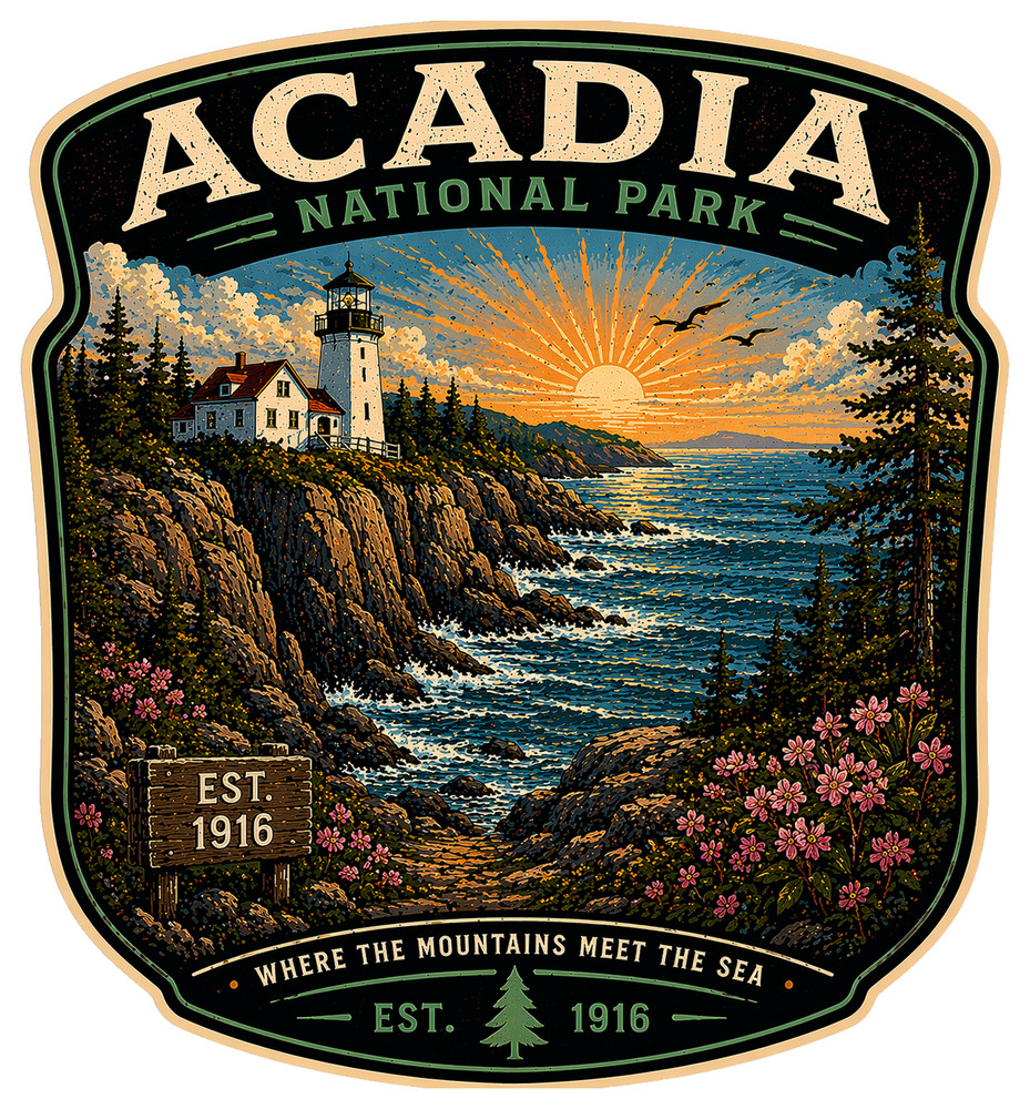 Acadia National Park Sticker Decal Vintage Travel Badge Waterproof Laptop-image