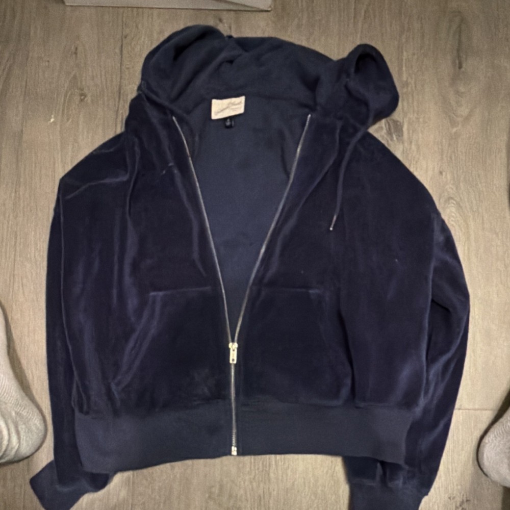 Universal Thread Women's Navy Full Zip Velour Hoodie Solid Long Sleeve Size M
