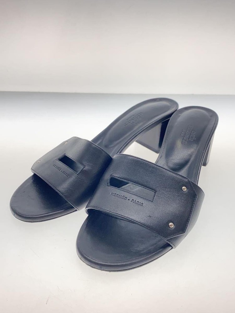 Authentic HERMES Black Leather Slip-On Sandals EU 37 Preowned Free Shipping
