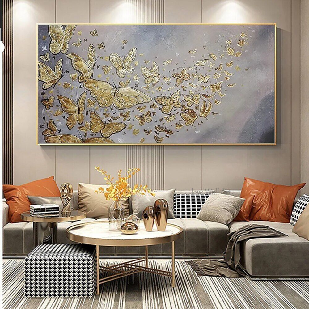 Abstract Golden Butterfly Canvas Wall Art Poster Prints for Modern Decor-image