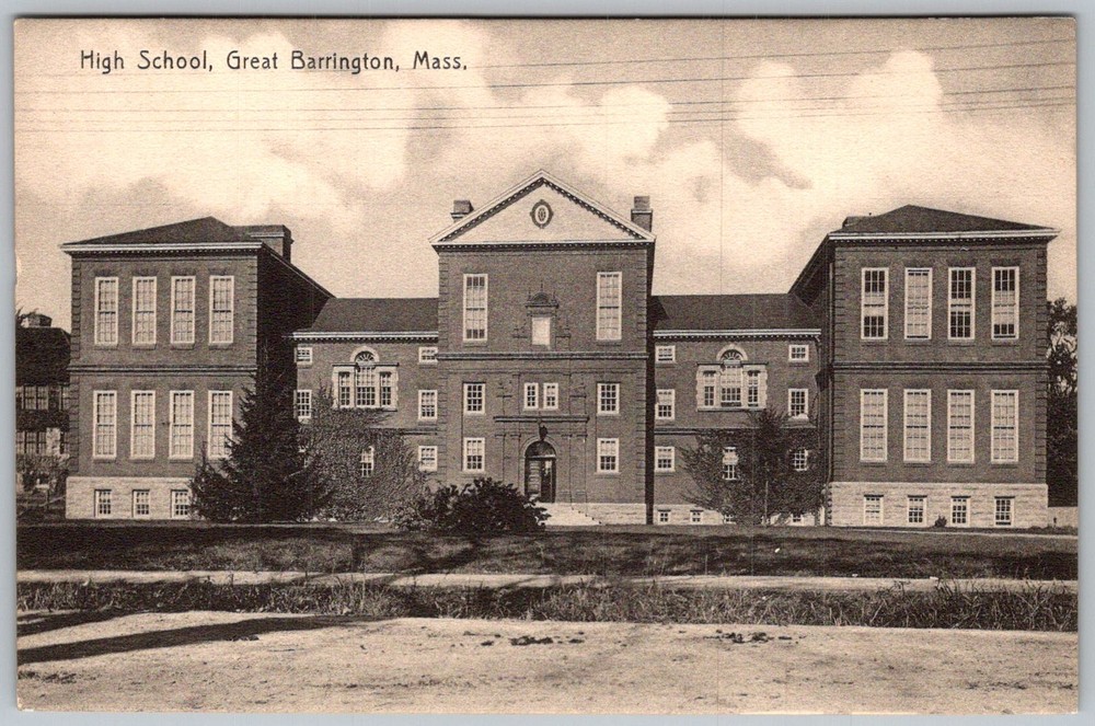 Antique Postcard High School Main Building Great Barrington, MA 1910s