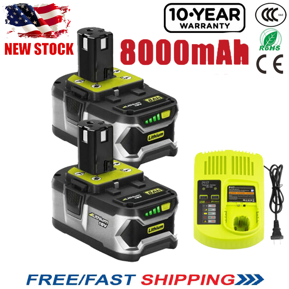 8.0Ah 18Volt For RYOBI P108 18V For One Plus High Capacity Lithium Ion Battery