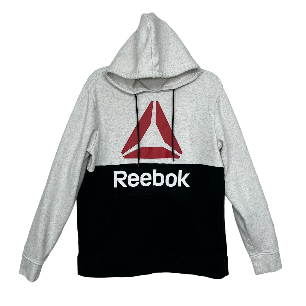 Reebok 2 Tone Black Gray Pull Over Hoodie Sweatshirt Size Medium