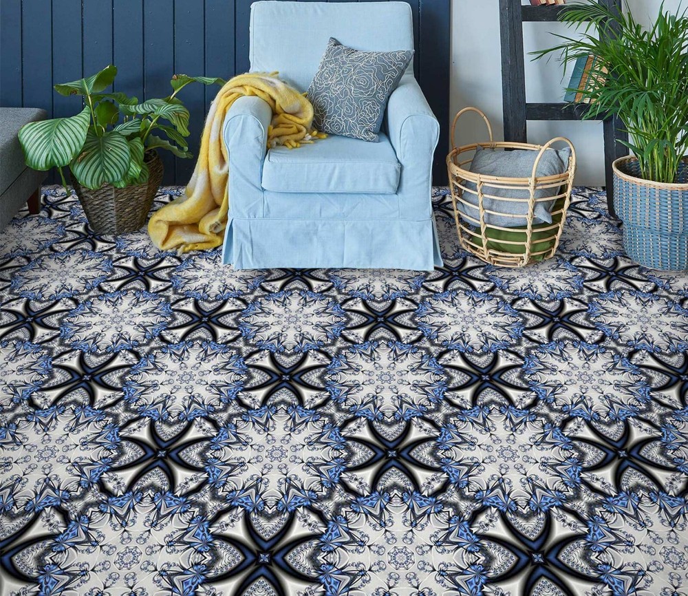 3D Blue Flower SKE1569 Epoxy Floor Wallpaper Print Decal Home Decor