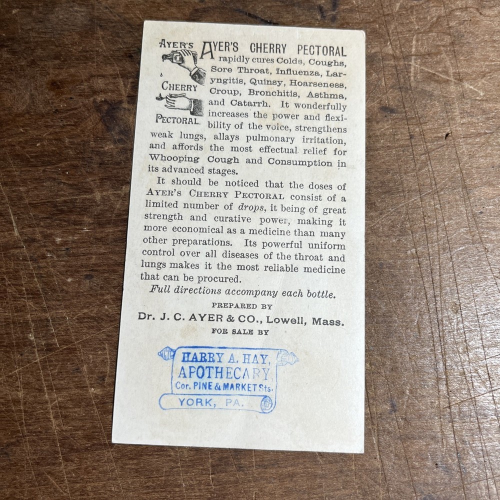 Antique Victorian Trading Card Harry A. Hay Apothecaries York Pa - Bottle -  B1