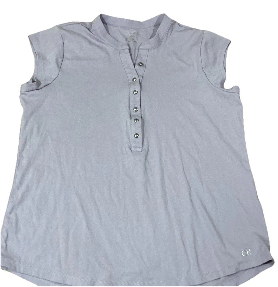Calvin Klein Women's Purple Henley Cap Sleeve T-Shirt Top Size XL