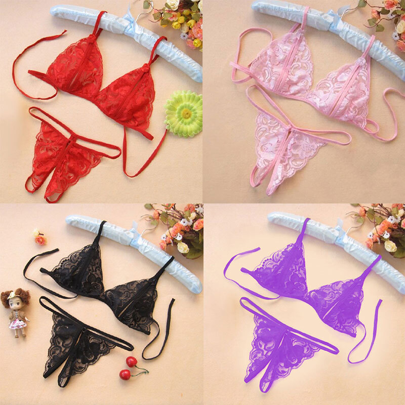 Sexy Women Lingerie Set Lace Open Cup Bra Bikini Micro Thong Underwear Nightwear