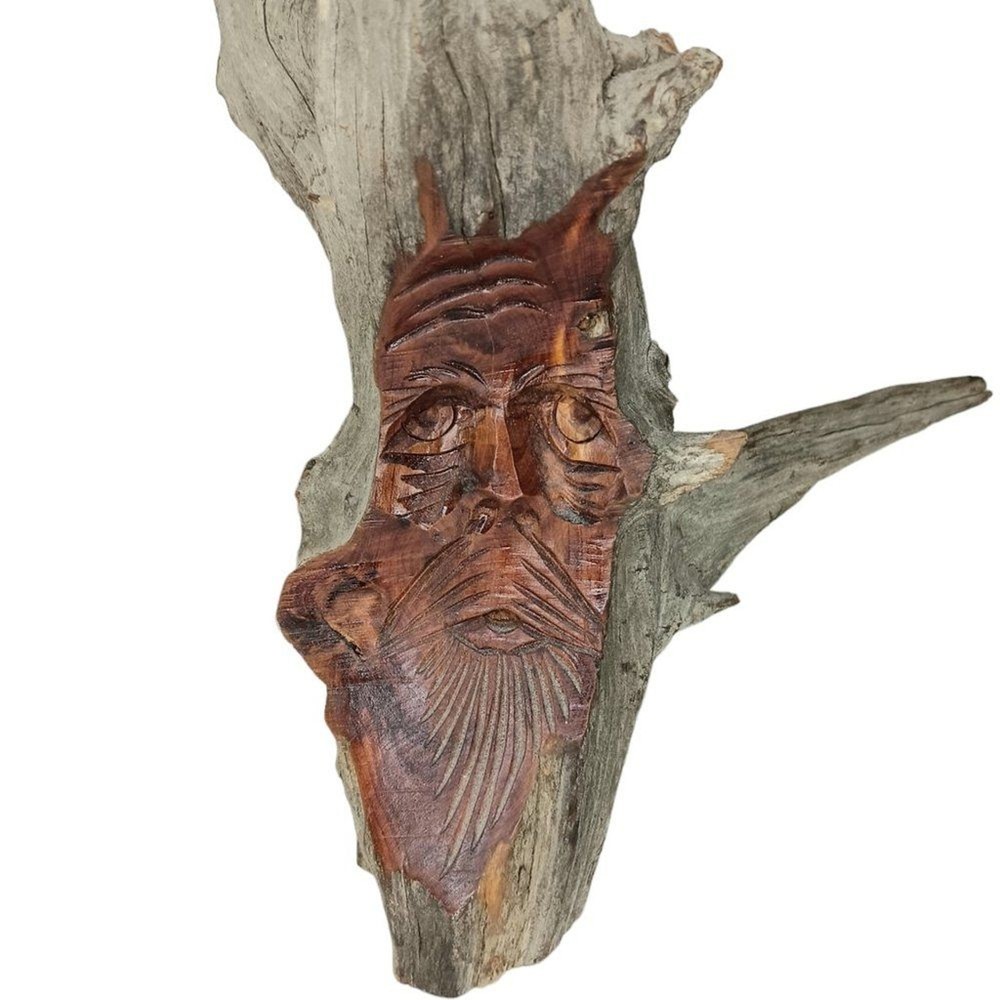 Mike Cobb Carved Woodend Man's Face Wood Carving Tree Spirit Folk Art Signed 11
