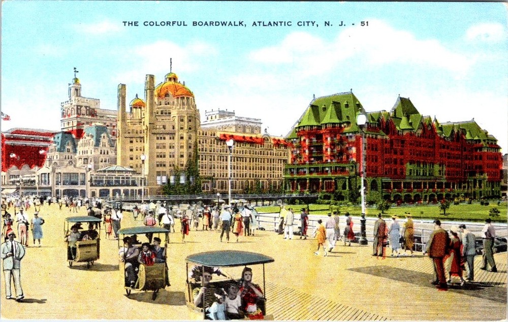 Boardwalk, ATLANTIC CITY, New Jersey Linen Postcard - E.C. Kropp
