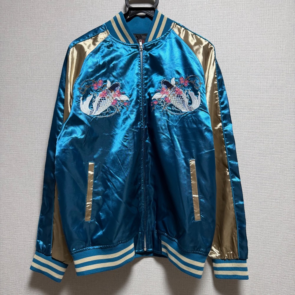 Isshin Nyokyo Sukajan Jacket Koi Embroidery Blue XL Japan Souvenir
