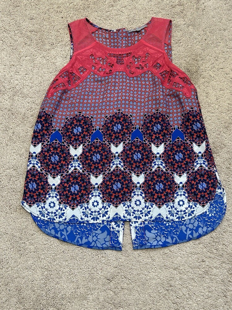 Daniel Rainn Womens Shirt Size Small Multicolor Lace Button Back Dressy Flowy