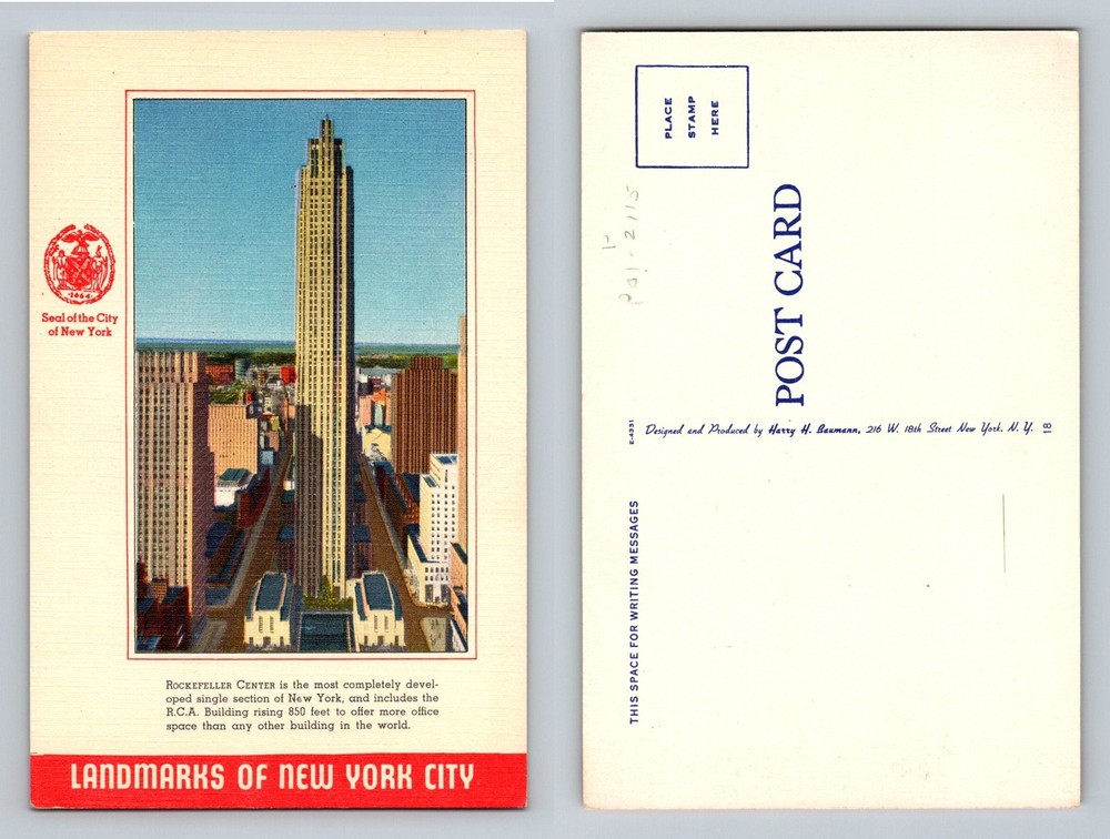 New York City NY, Rockefeller Center RCA Building Vintage Postcard