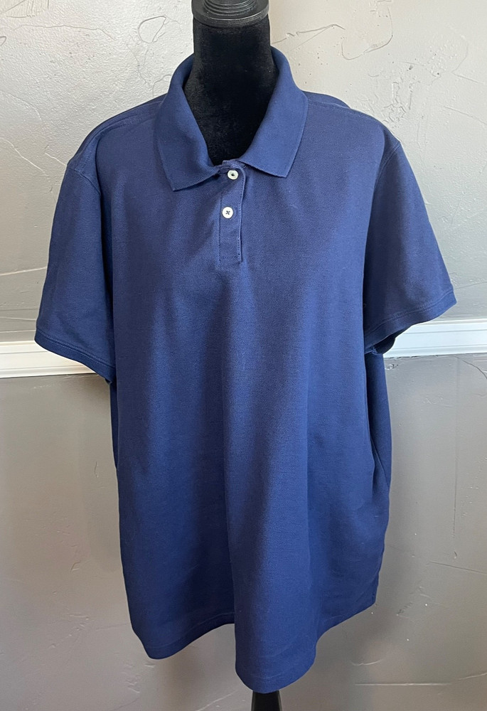 LL Bean Polo Top Women's Size 3X Navy Blue Relaxed Fit Short Sleeve Cotton