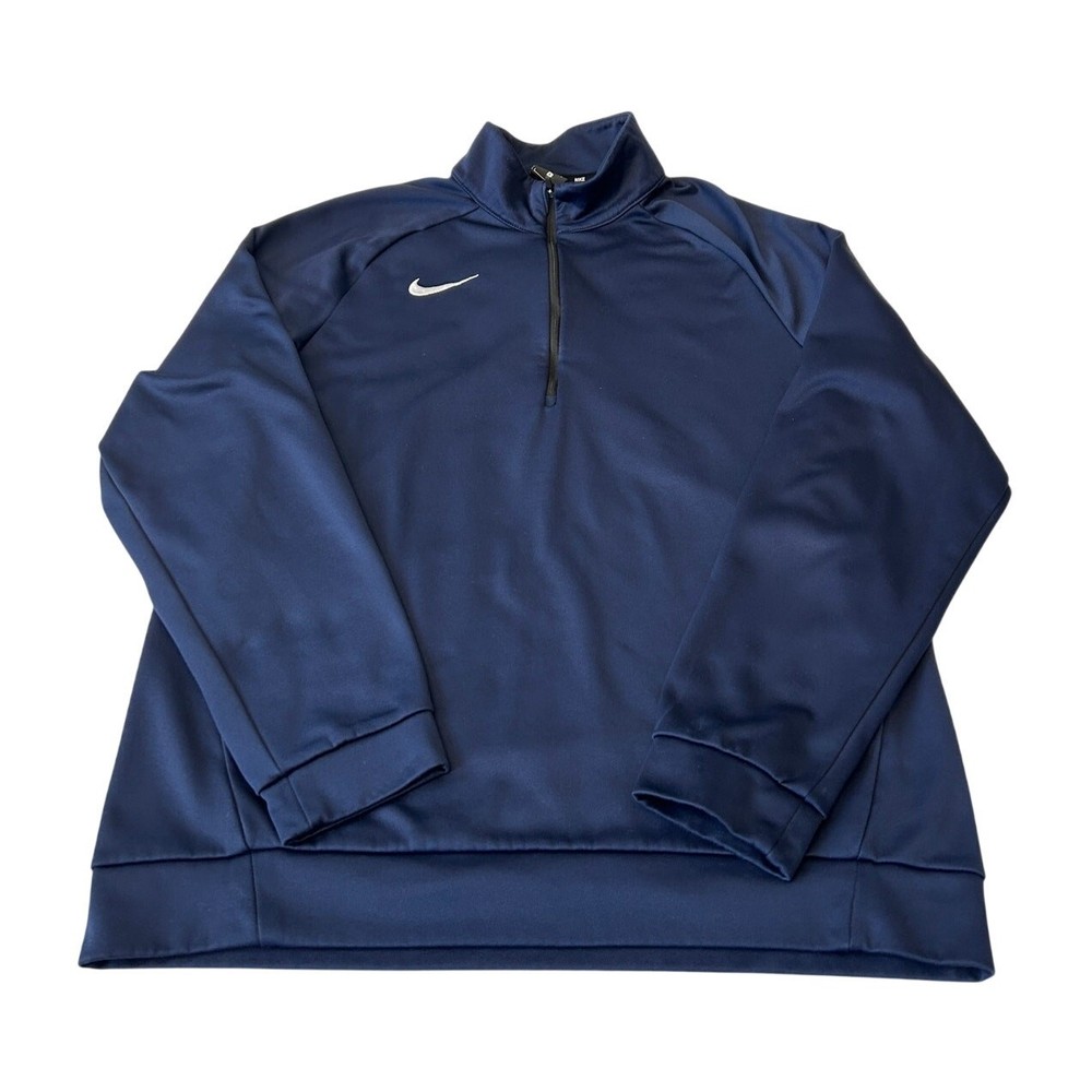 Nike Dri Fit Men's 1/4 Zip Pullover Top Sz L Blue  Activewear Fleece Lined Golf