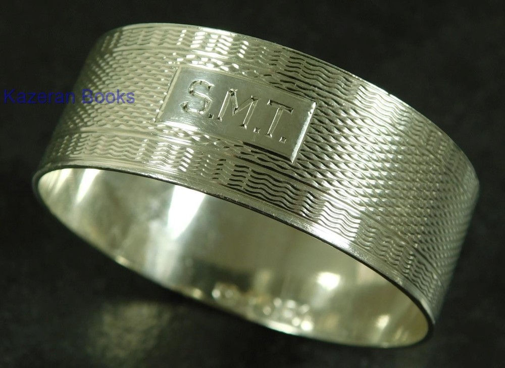 Vintage 1940s Sterling Silver Engine Turned Napkin Ring by Suckiling