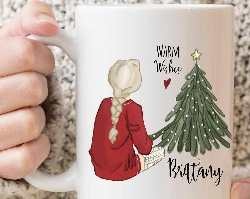 Custom Hair Christmas Mug Pick Your Hair Color Name Coffee Cup Christmas Gift Fo