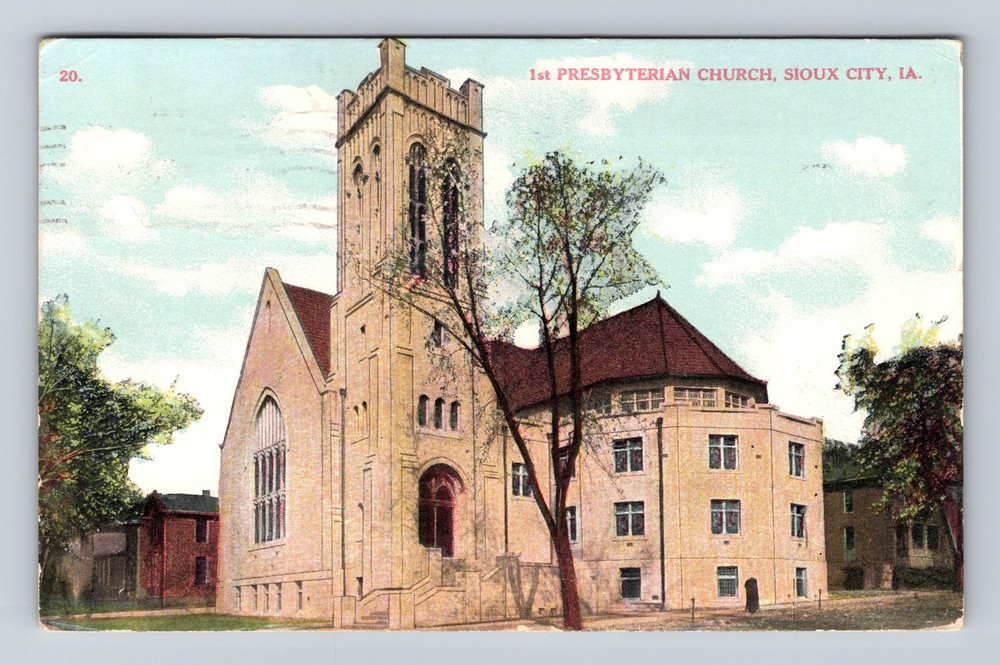 Sioux City IA-Iowa First Presbyterian Church Vintage c1908 Postcard