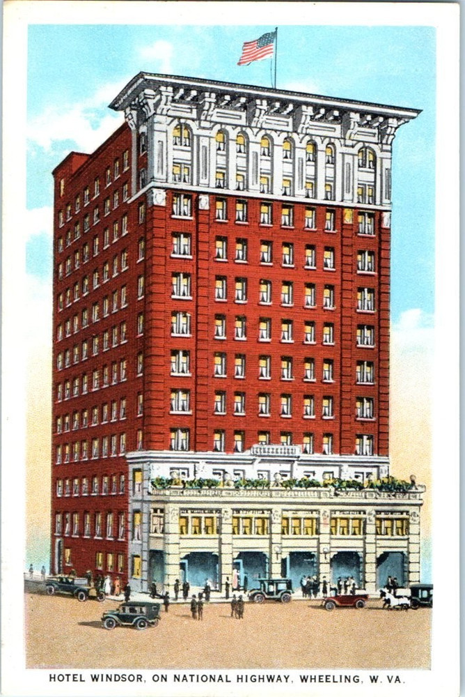 Vintage Postcard 1919 Hotel Windsor, National Highway, wheeling, West Virginia