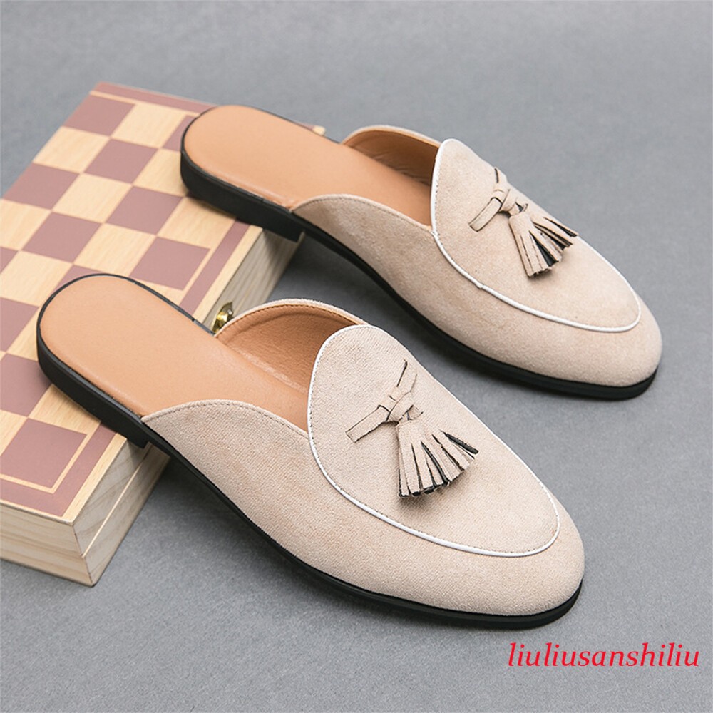 Men Faux Suede Mules Slip-On Loafers Casual Half Slippers Shoes Backless Sandals