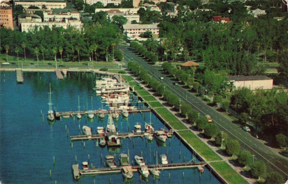 St Petersburg FL Florida, City Yacht Basin, Aerial View, Vintage Postcard