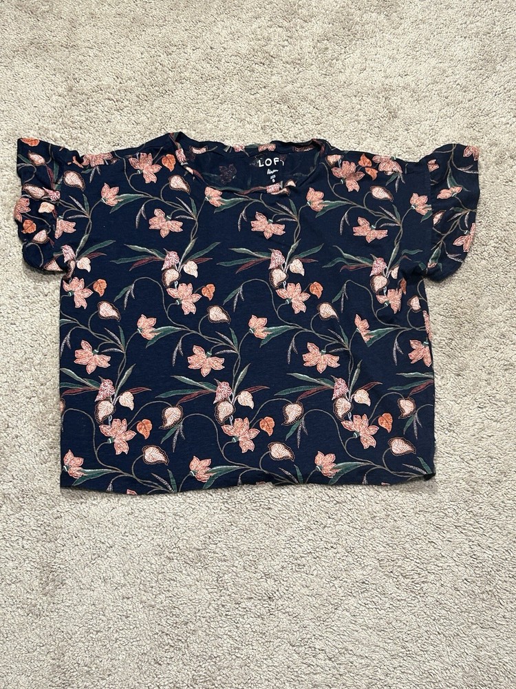 Loft Womens Shirt Size Small Linen Multicolor Floral Print Classic Comfort
