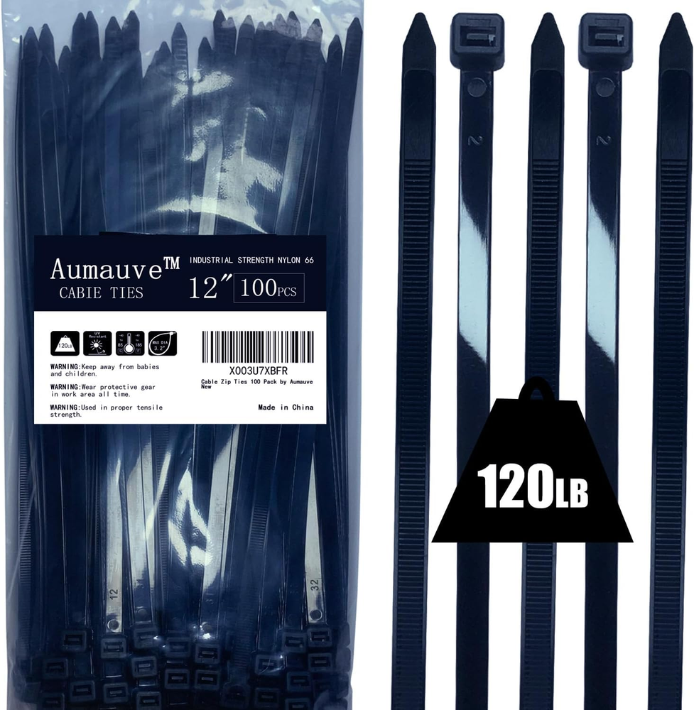 100-Pack Black Nylon Heavy Duty 12-Inch Cable Zip Ties for Wires