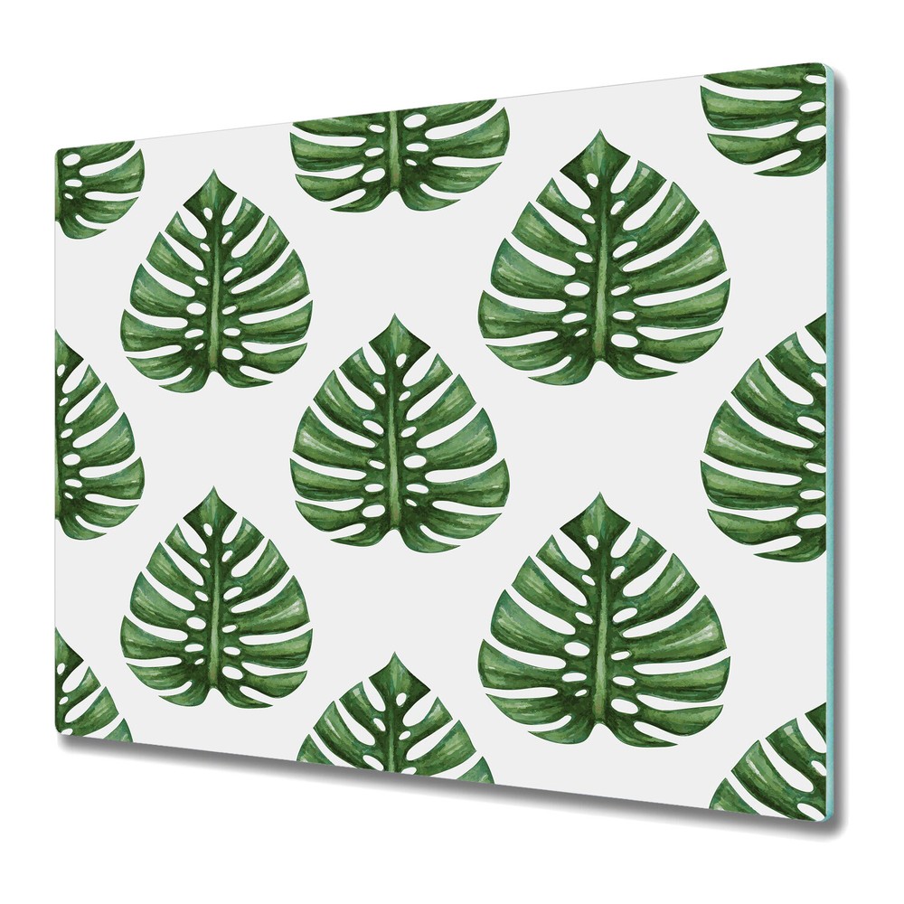 Glass Kitchen Chopping Board Monstera exotic leaves Tropical Green Botanical