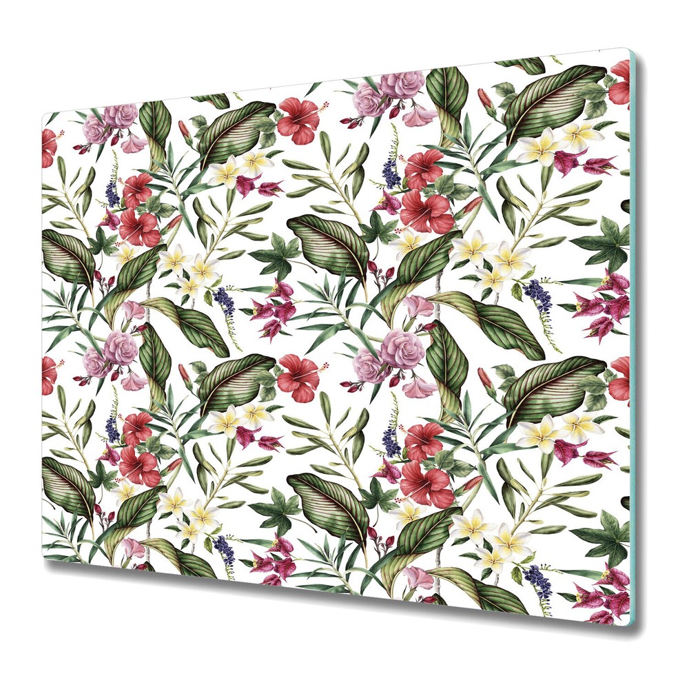 Glass Kitchen Chopping Board Tropical Flowers | Garden Floral | 60x52