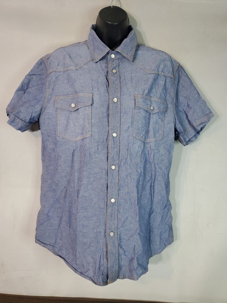 Mossimo Snap Button Up Shirt Men's Size Medium Blue Short Sleeve Collared