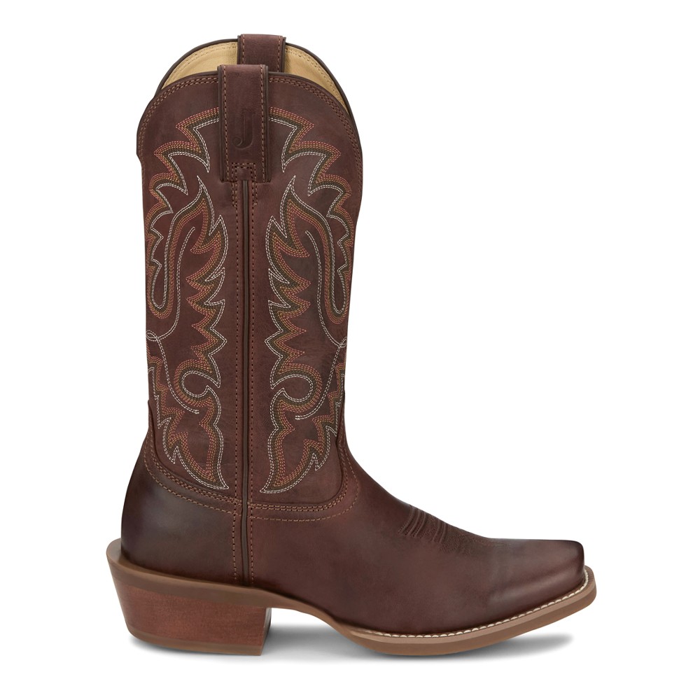 Justin Boots Mens Cowboy Town Embroidered Square Toe Brown Casual Boots