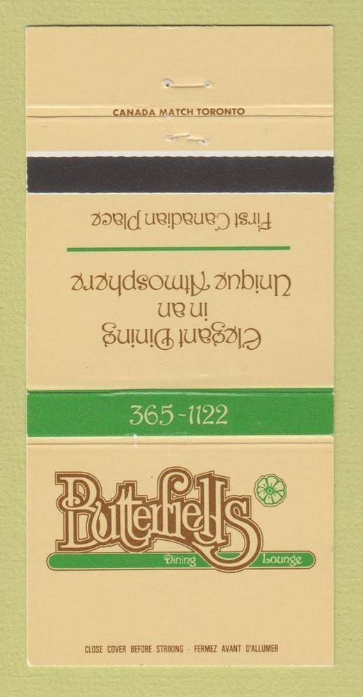 Matchbook Cover - Butterfields Restaurant Toronto ON 30 Strike