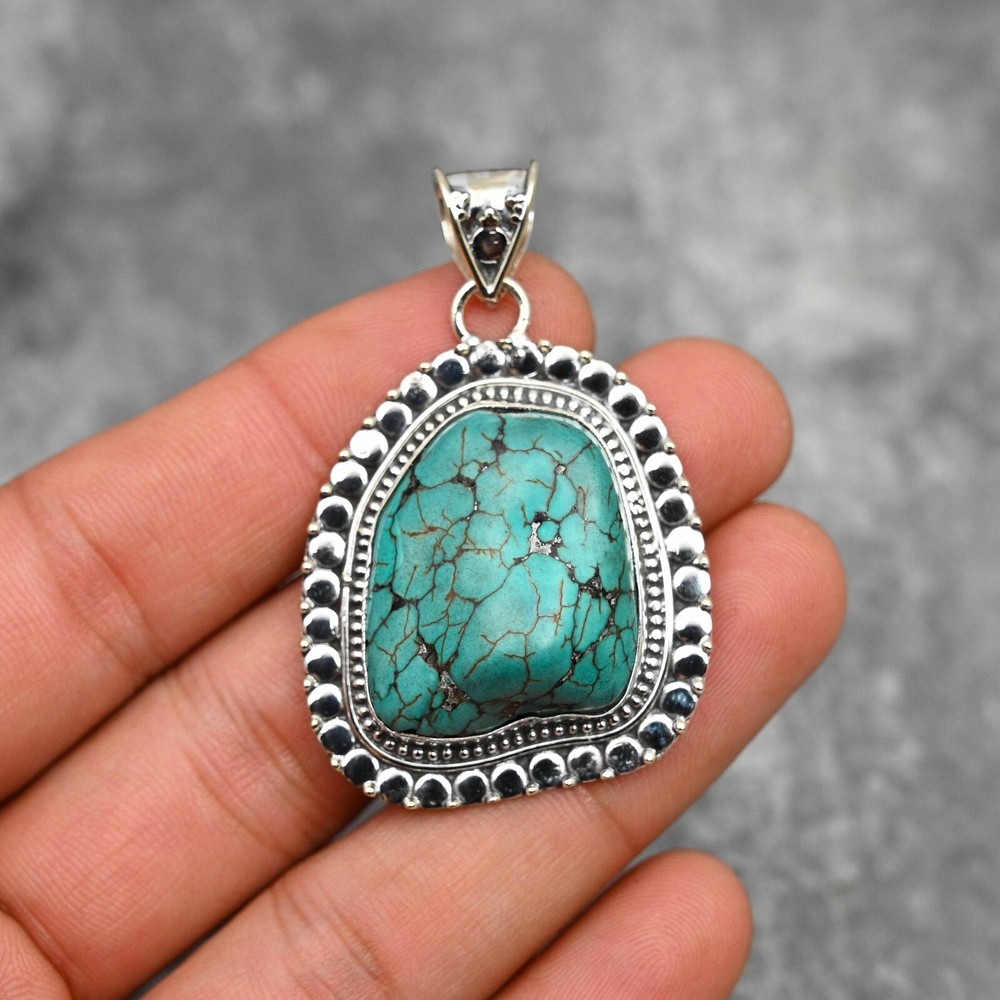 Turquoise Gemstone Pendant Handmade Jewelry 925 Sterling Silver Birthday Gift