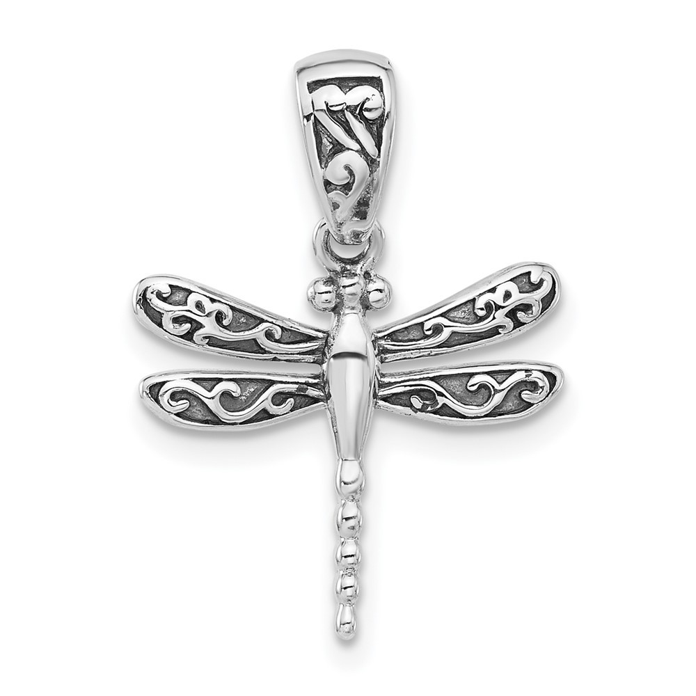 Sterling Silver Rhodium-plated Oxidized Dragonfly Pendant 1.38gm L-0.85 Inch