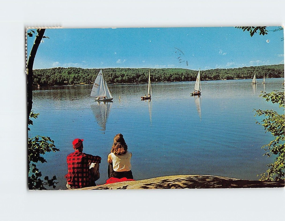 Postcard Sail Boats on Lake Scene