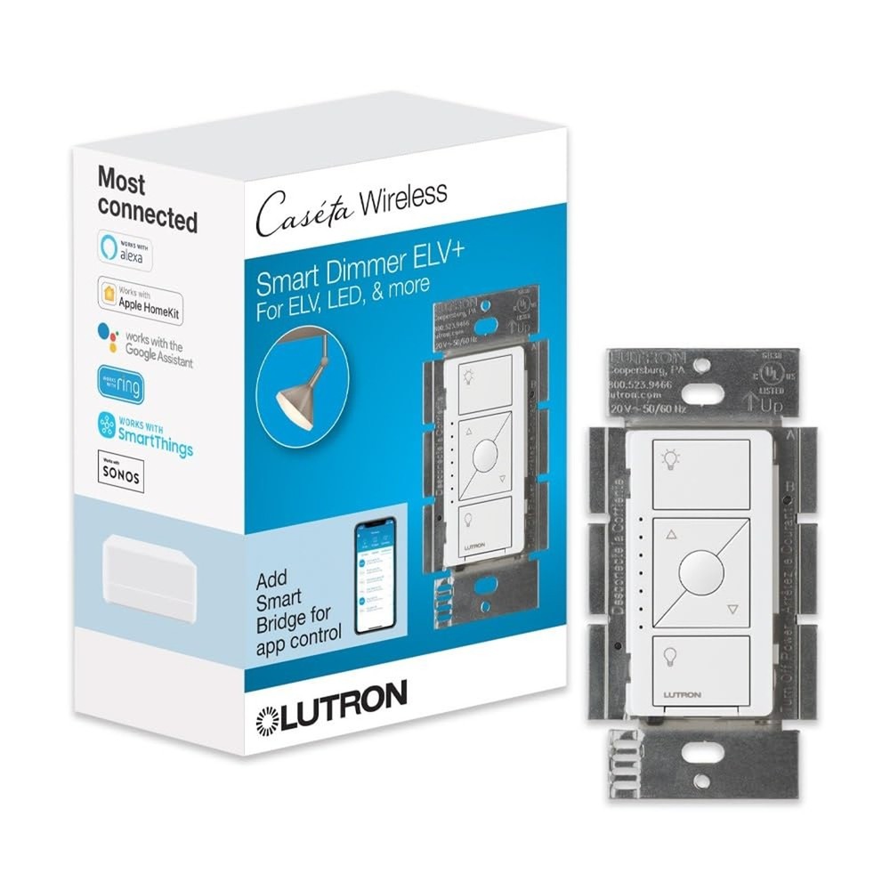Lutron Caseta PD-5NE-WH ELV+ Smart Dimmer Switch 250W LED 3-Way White