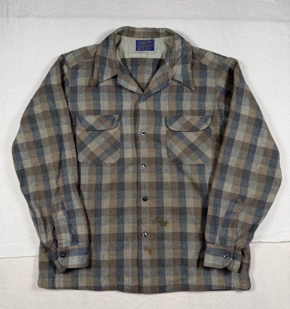 Pendleton Flannel Mens Large Plaid Virgin Wool Board Shirt MADE IN USA VTG