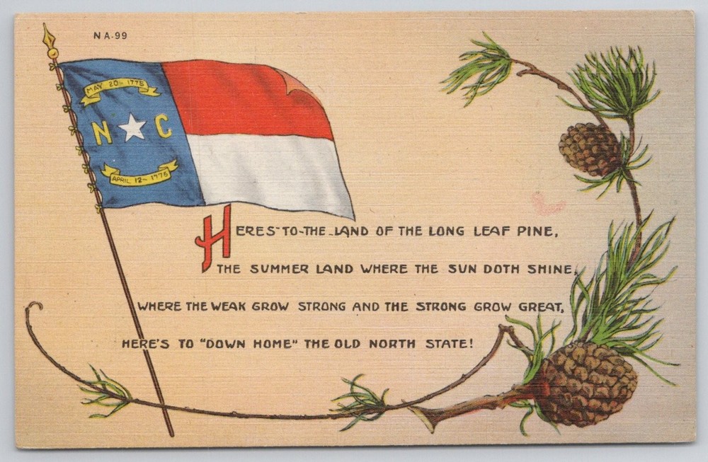 North Carolina Flag Linen Postcard 