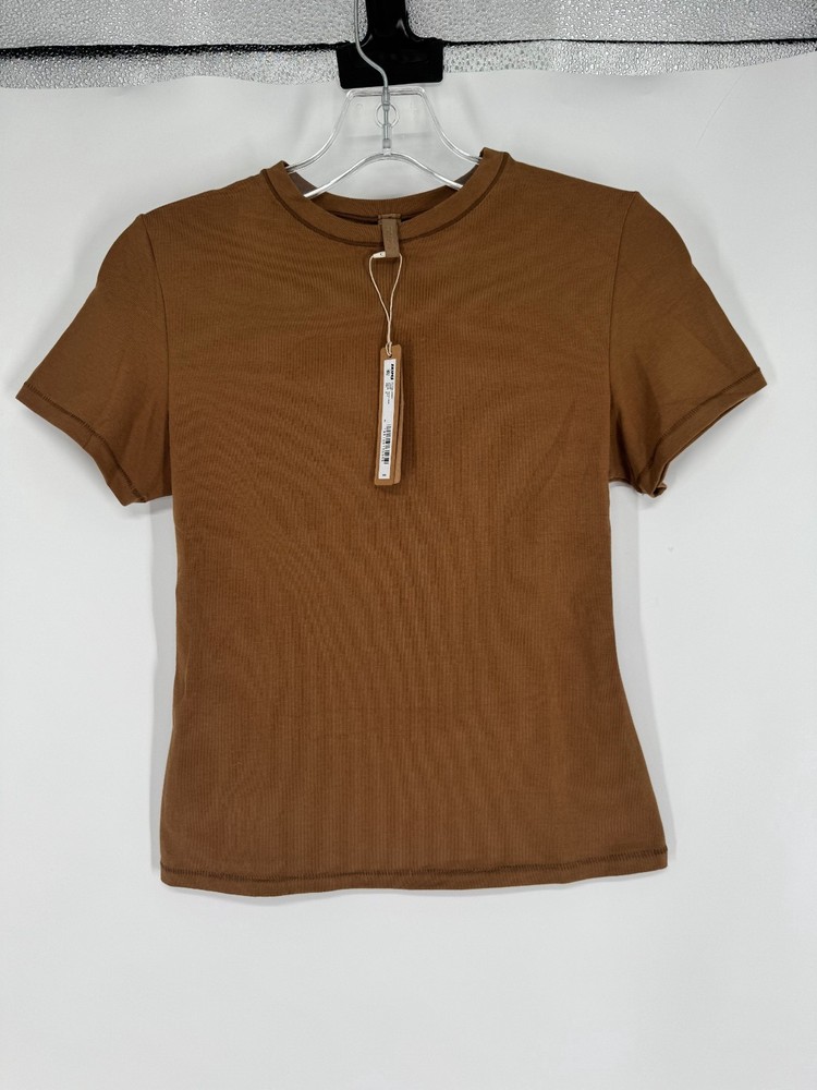 SKIMS Cotton Jersey Short Sleeve T Shirt Womens Medium Chai Brown Crew Neck Tee