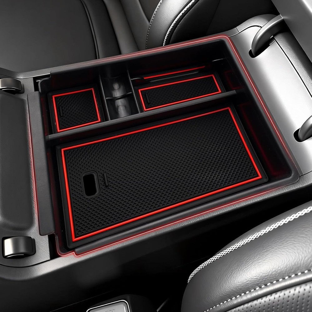 Center Console Organizer for Hyundai Santa Cruz 2022-2026 with Black & Red Mats